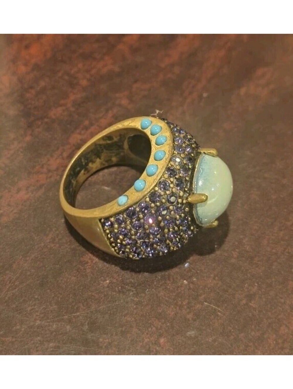 AUTHENTIC SIGNED HEIDI DAUS 6 TURQUOISE & AMETHYST CRYSTAL DOME CABACHON RING
